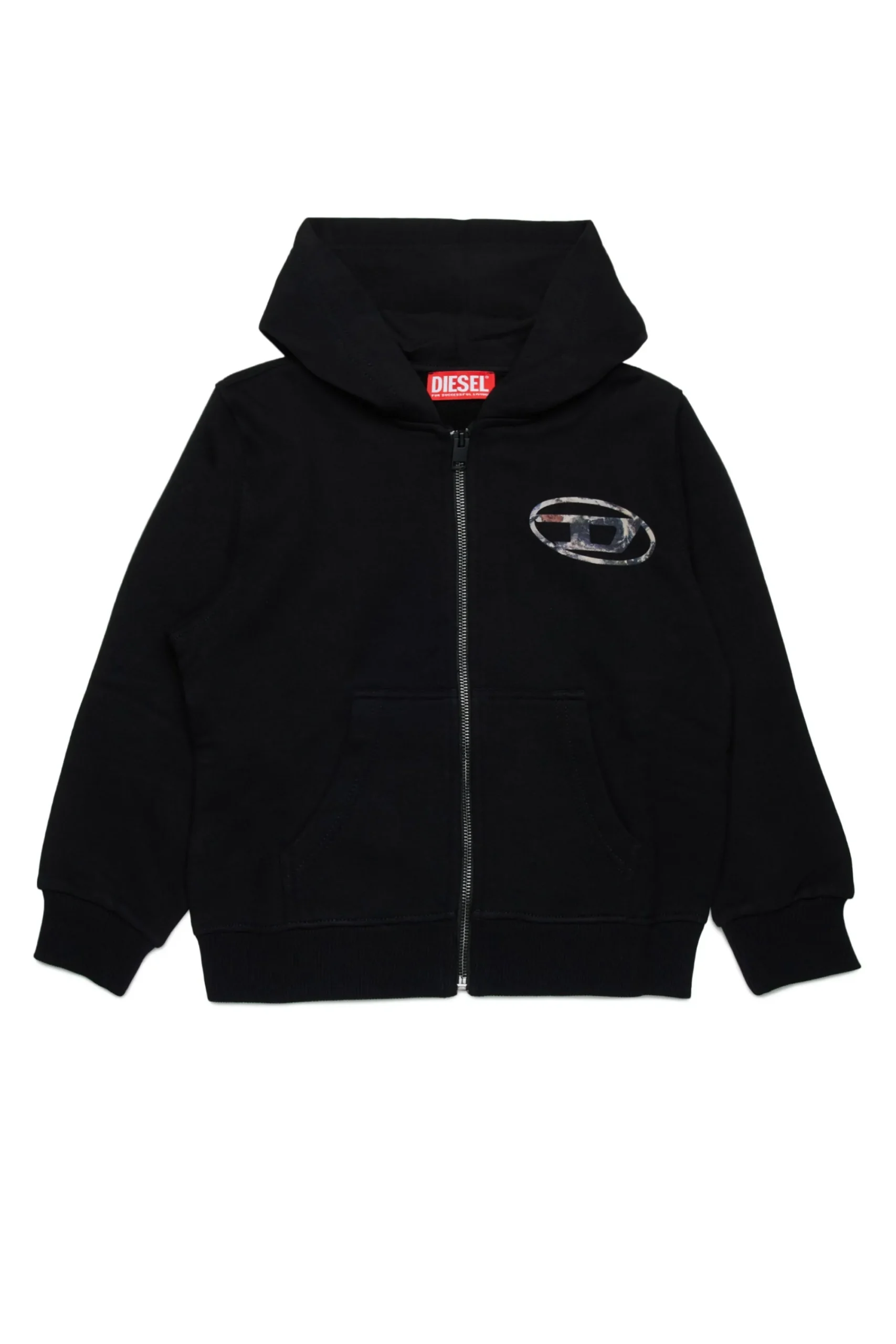 Sweatshirts>DIESEL Hooded sweatshirt with oval D Planet Camou logo black
