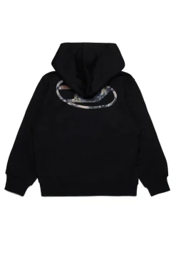 Sweatshirts>DIESEL Hooded sweatshirt with oval D Planet Camou logo black