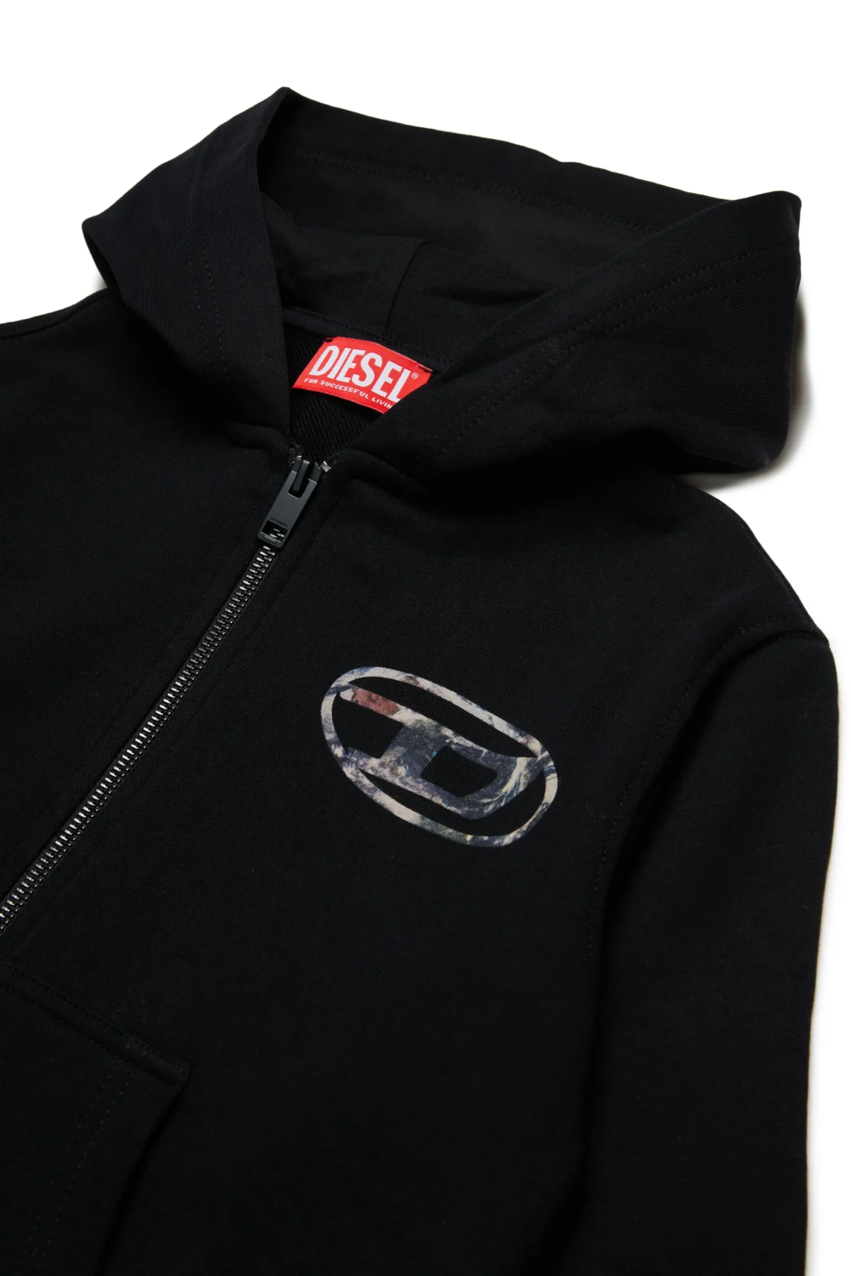 Sweatshirts>DIESEL Hooded sweatshirt with oval D Planet Camou logo black