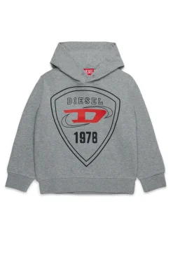Sweatshirts>DIESEL Hooded sweatshirt with shield logo print grey melange