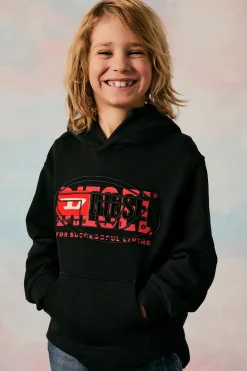 Logomania | Logomania>DIESEL Hooded sweatshirt with triple logo black