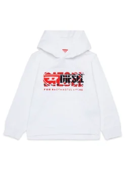 Logomania | Logomania>DIESEL Hooded sweatshirt with triple logo white