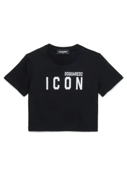 T-Shirts | Activewear>DSQUARED2 ICON branded cropped T-shirt black