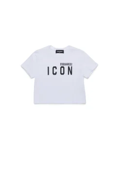 T-Shirts | Activewear>DSQUARED2 ICON branded cropped T-shirt white