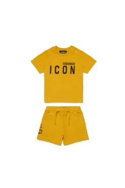 Tracksuits And Baby Set | Activewear>DSQUARED2 ICON branded short pajamas mustard yellow