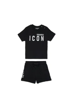 Tracksuits And Baby Set | Activewear>DSQUARED2 ICON branded short pajamas black
