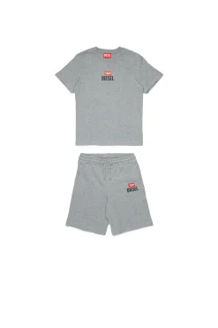 Jumpsuits | Tracksuits>DIESEL Jersey t-shirt and bermuda shorts set with logo D grey melange