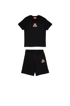 Jumpsuits | Tracksuits>DIESEL Jersey t-shirt and bermuda shorts set with logo D black