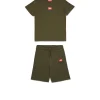 Jumpsuits | Tracksuits>DIESEL Jersey t-shirt and bermuda shorts set with logo D dusty olive