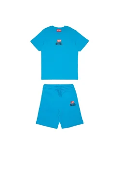 Jumpsuits | Tracksuits>DIESEL Jersey t-shirt and bermuda shorts set with logo D turquoise