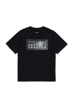 T-Shirts | Logomania>MM6 MAISON MARGIELA Jersey T-shirt branded with Numeric Logo Pixel black