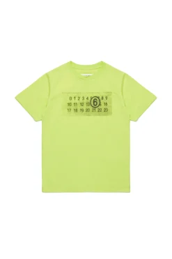 T-Shirts | Logomania>MM6 MAISON MARGIELA Jersey T-shirt branded with Numeric Logo Pixel fluo green