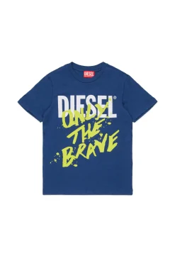 T-Shirts | T-Shirts>DIESEL Jersey T-shirt with Only the Brave logo blue denim