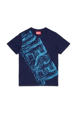 T-Shirts | T-Shirts>DIESEL Jersey T-shirt with faded logo blue peacoat