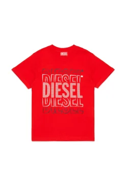 T-Shirts | T-Shirts>DIESEL Jersey T-shirt with logo carnation red