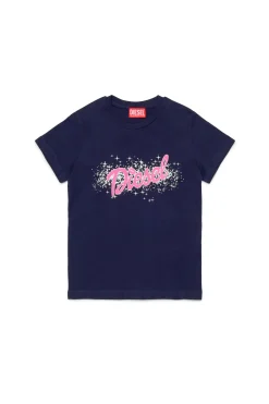 T-Shirts>DIESEL Jersey T-shirt with logo blue peacoat