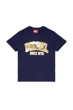 T-Shirts | T-Shirts>DIESEL Jersey T-shirt with logo blue peacoat