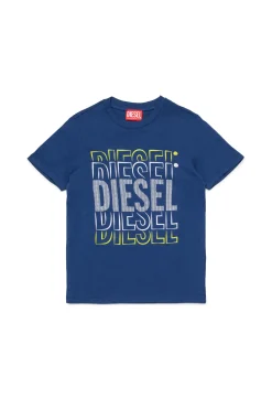 T-Shirts | T-Shirts>DIESEL Jersey T-shirt with logo blue denim