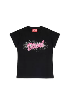 T-Shirts>DIESEL Jersey T-shirt with logo black