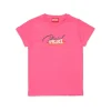 T-Shirts>DIESEL Jersey T-shirt with superimposed logo hot pink