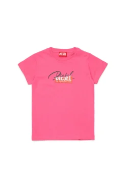 T-Shirts>DIESEL Jersey T-shirt with superimposed logo hot pink
