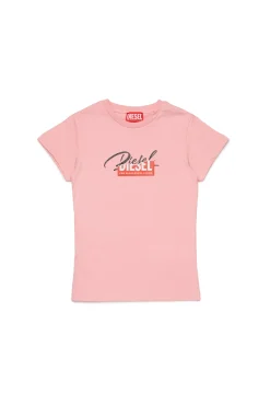 T-Shirts>DIESEL Jersey T-shirt with superimposed logo light pink