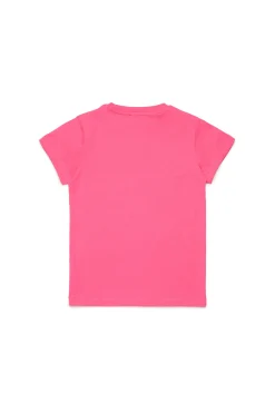 T-Shirts>DIESEL Jersey T-shirt with superimposed logo hot pink