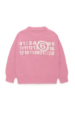 Knitwear | Logomania>MM6 MAISON MARGIELA Knit pullover with branded Numeric logo light pink