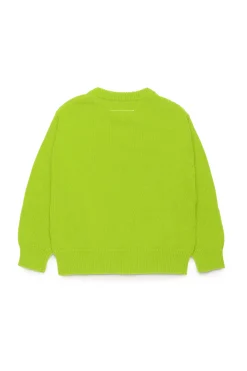 Knitwear | Logomania>MM6 MAISON MARGIELA Knit pullover with branded Numeric logo fluo green