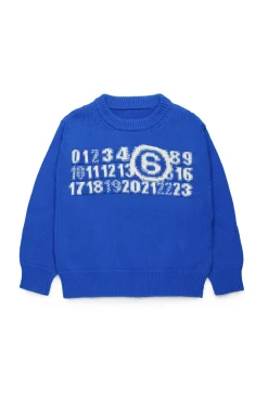 Knitwear | Logomania>MM6 MAISON MARGIELA Knit pullover with branded Numeric logo brilliant blu