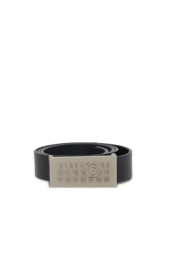 Belts | Logomania>MM6 MAISON MARGIELA Leather belt branded with numeric logo black