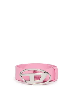 Belts | Party Looks>DIESEL Leather belt with logo pink