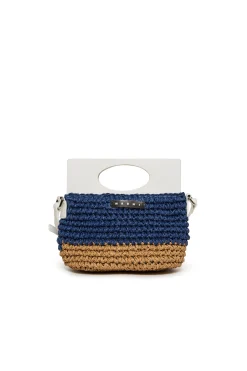 Bags And Backpacks>MARNI Light bag in raffia-effect fabric blue navy