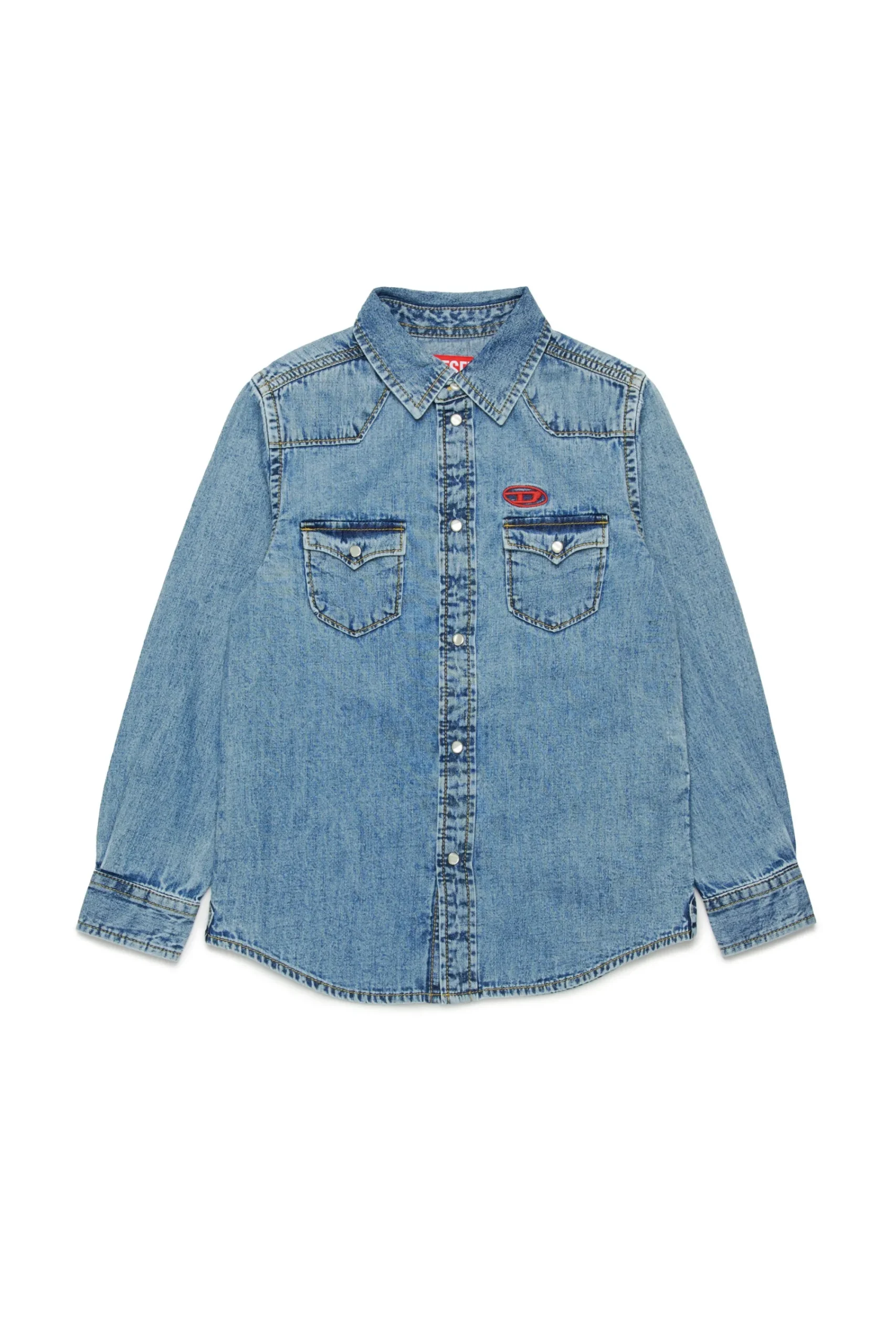 Shirts | Denim-Mania>DIESEL Light denim shirt branded with Oval D logo blue denim
