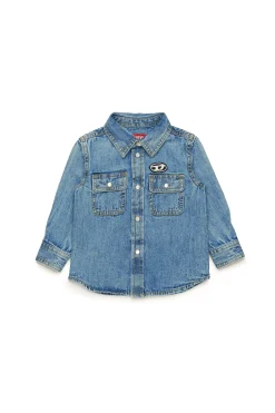 Shirts>DIESEL Light denim shirt branded with Oval D logo blue denim