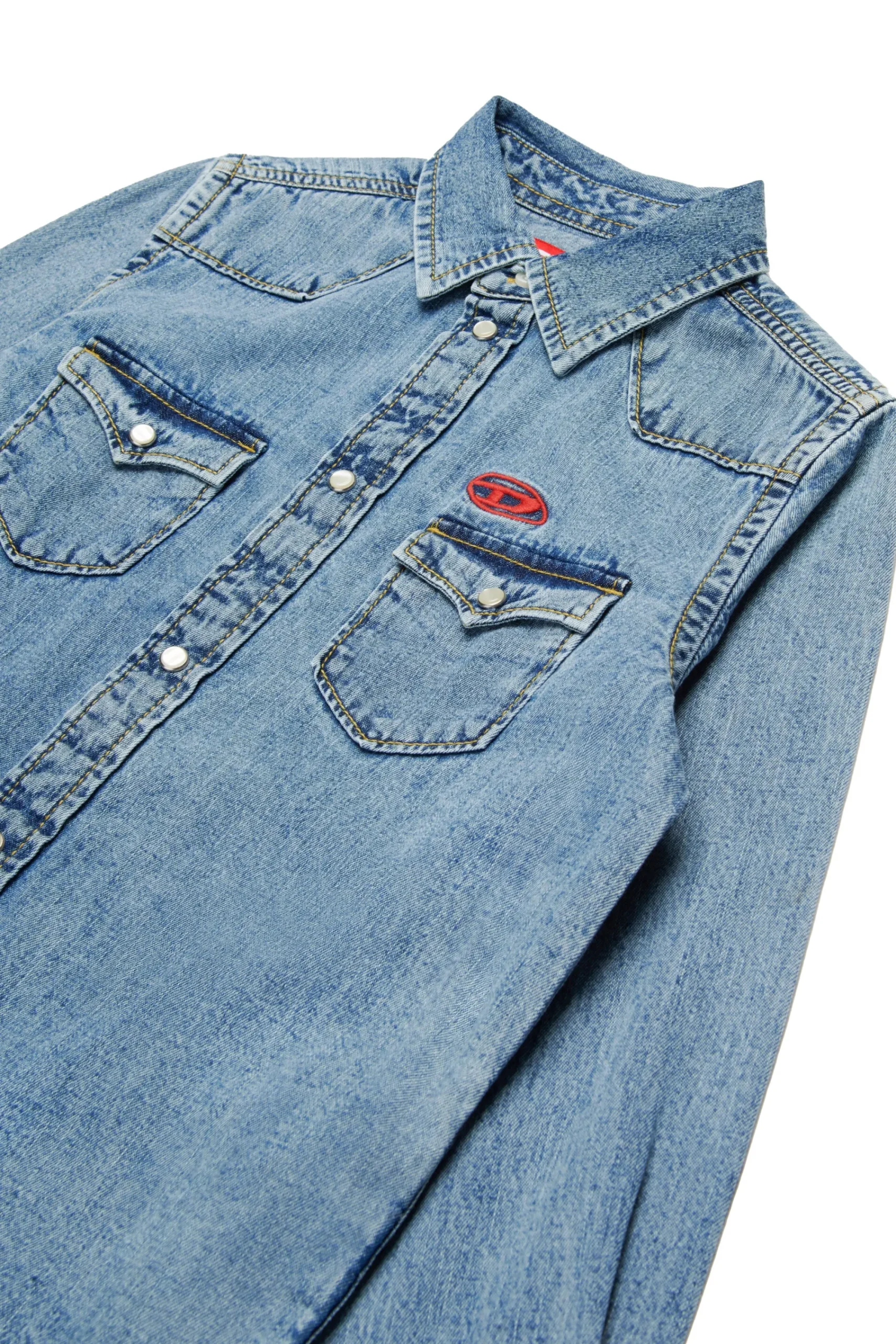 Shirts | Denim-Mania>DIESEL Light denim shirt branded with Oval D logo blue denim