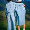 Dresses | Oval D By Diesel>DIESEL Light denim shirt dress with maxi patch blue denim