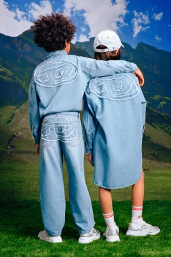 Dresses | Oval D By Diesel>DIESEL Light denim shirt dress with maxi patch blue denim