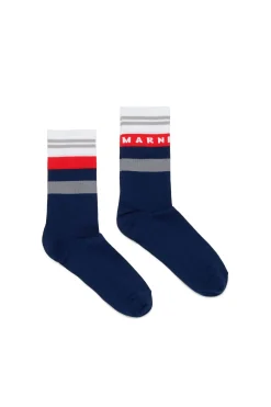 Socks>MARNI Logo branded nylon socks blue navy