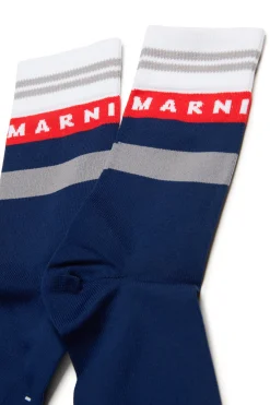 Socks>MARNI Logo branded nylon socks blue navy