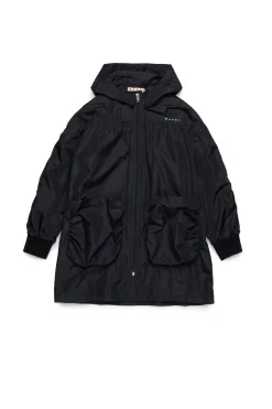 Jackets And Padded Jackets>MARNI Long branded windbreaker jacket black