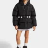 Jackets And Padded Jackets>DSQUARED2 Long padded jacket with branded belt black