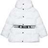 Jackets And Padded Jackets>DSQUARED2 Long padded jacket with branded belt white