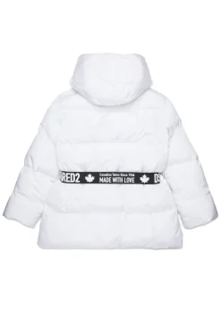 Jackets And Padded Jackets>DSQUARED2 Long padded jacket with branded belt white