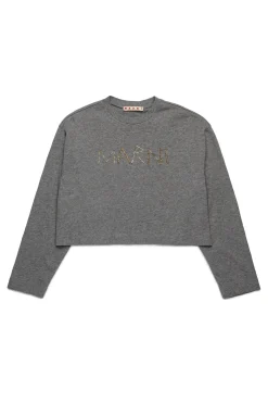 T-Shirts>MARNI Long-sleeved T-shirt with baguette logo grey melange