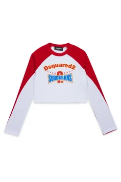 T-Shirts>DSQUARED2 Long-sleeved T-shirt with D2 Suburbans graphics white