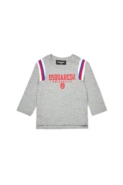 T-Shirts>DSQUARED2 Long-sleeved T-shirt with ribbon inserts light grey melange