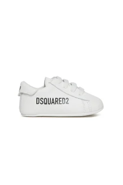 Shoes>DSQUARED2 Low leather trainers with logo white