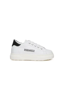 Shoes>DSQUARED2 Low leather trainers with logo white