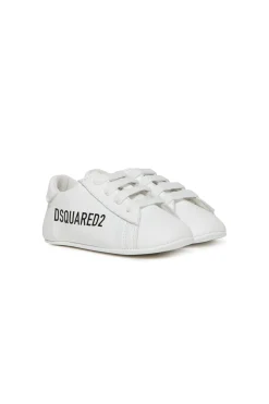 Shoes>DSQUARED2 Low leather trainers with logo white